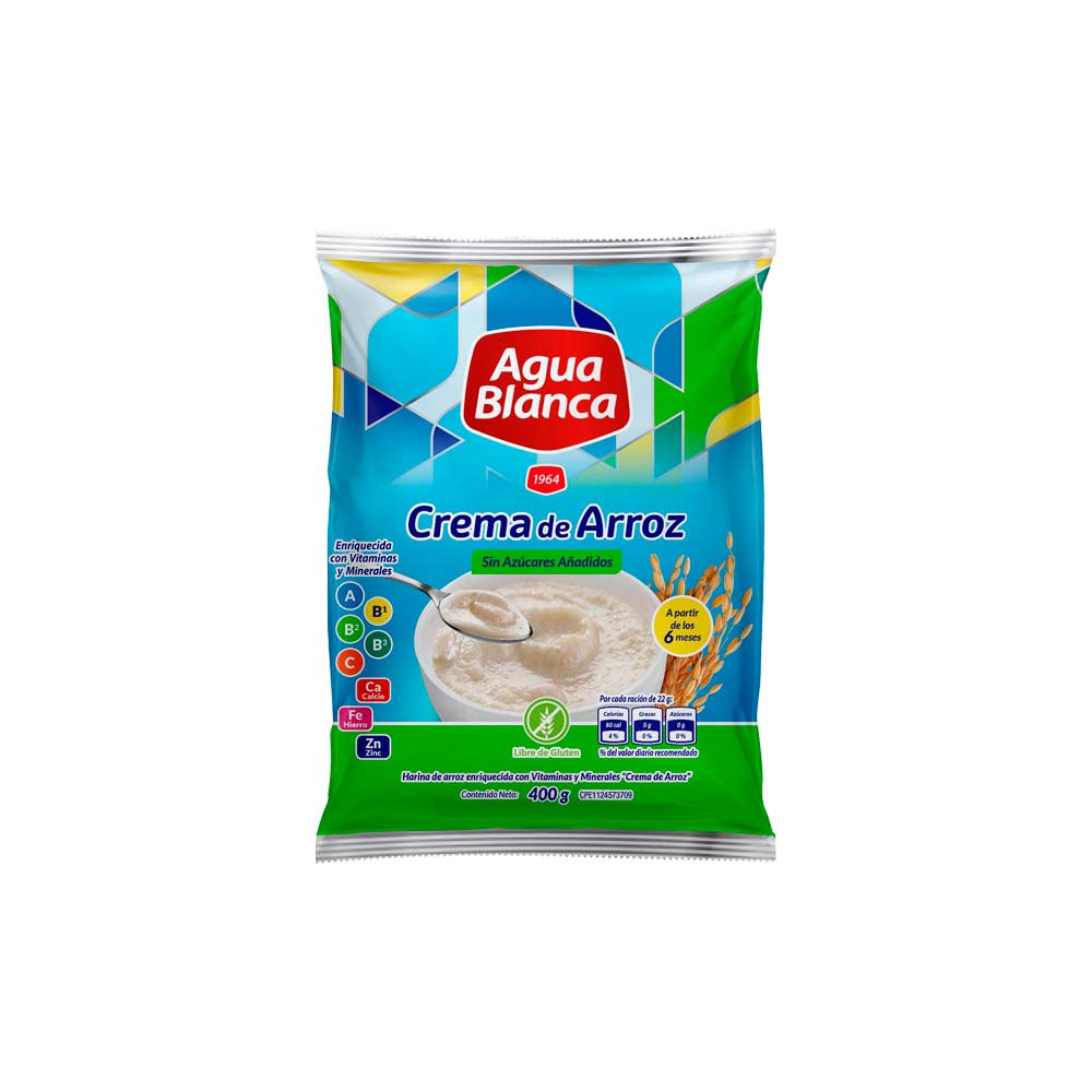 CREMA DE ARROZ AGUA BLANCA SIN AZUCAR 400GR